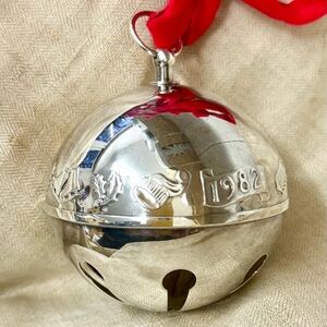 1982 Silver Sleigh Bell Ornament, Skiis, Sleds, Skates